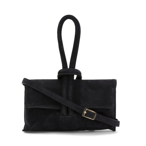 MARLON Black Made In Italy Suede Knot Pochette Shoulder Bag - Picture 1 of 2